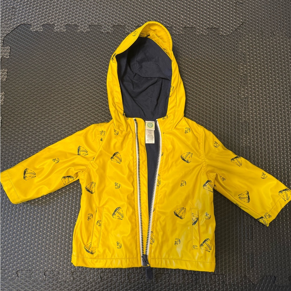 Little Me Yellow Rain Jacket with Nautical Print